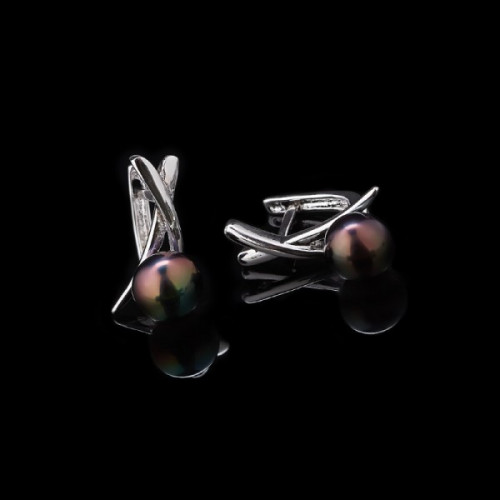 Серьги Линда черный жемчуг в родии