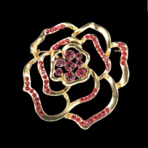 Брошь Роза Любви красные камни