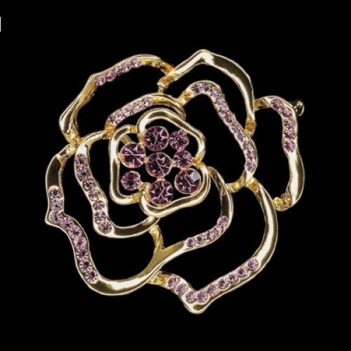 Брошь Роза Любви розовые камни
