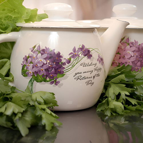 Набор эмалированной посуды БонАпетит Сирень Кастрюли (1,5л + 2л) + чайник