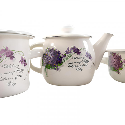Набор эмалированной посуды БонАпетит Сирень Кастрюли (1,5л + 2л) + чайник